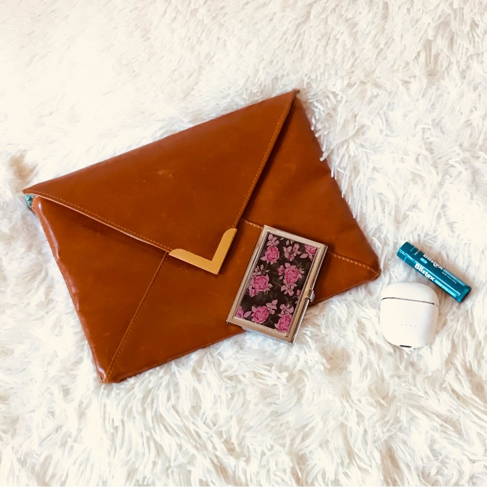 Nordstrom Tan Cognac Faux Leather Envelope Clutch